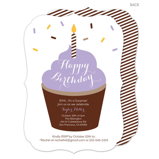 Purple Frosting Birthday Cupcake Invitations